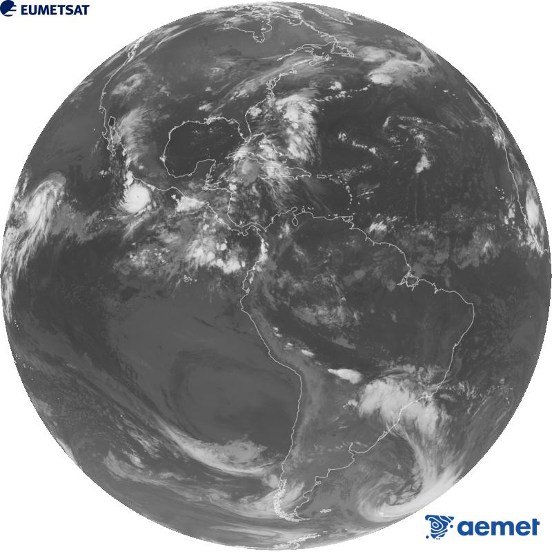 Imatge global del canal infraroig (longitud d'ona 10.3 �m) del sat�l�lit geoestacionari estatunidenc GOES-19. Les hores indicades es refereixen a la pen�nsula (una hora menys a les Illes Can�ries).&nbsp;dimarts, 22 de setembre  2026 11:00