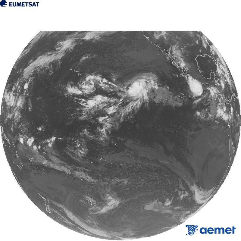 Imagen global del canal infrarrojo (longitud de onda 10.3 �m) del sat�lite estadounidense GOES-18. Las horas indicadas se refieren a la pen�nsula (una hora menos en las Islas Canarias).&nbsp;martes, 22 septiembre 2026 a las 14:00