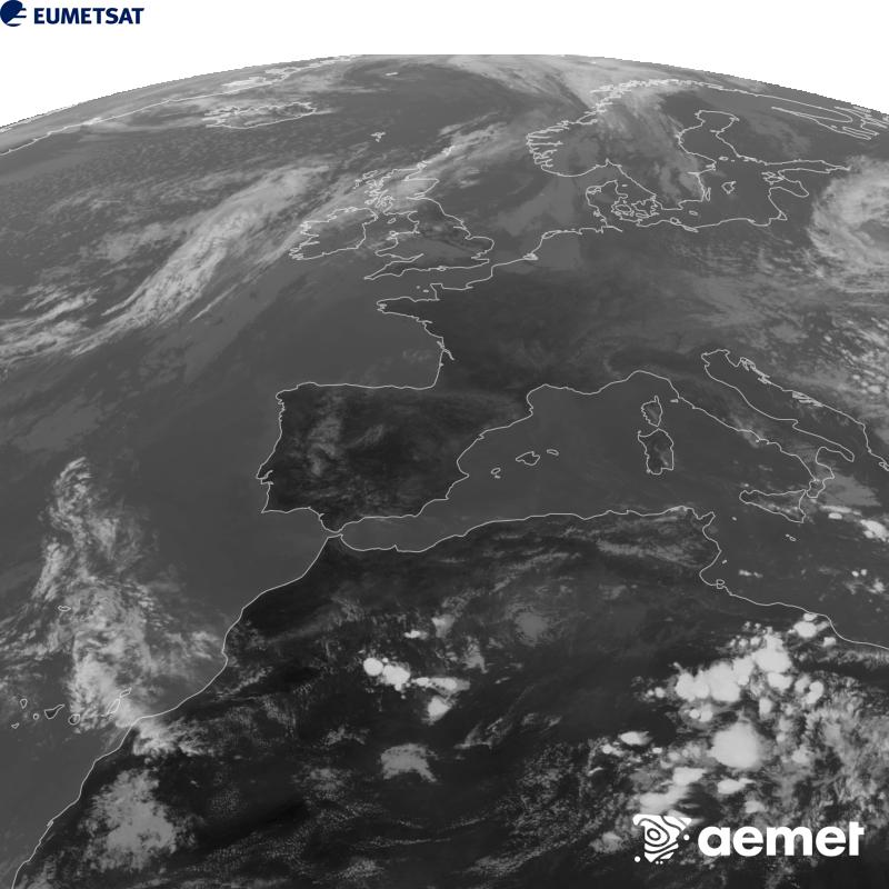 Esta imaxe x�rase utilizando informaci�n da canle Infravermella 10.5 �m do sat�lite METEOSAT-12, pertencente � terceira xeraci�n de sat�lites Meteosat (MTG). Para que a imaxe se asemelle m�is � percepci�n do ollo humano, a escala de grises est� investida. As horas indicadas ref�rense � pen�nsula (unha hora menos nas Illas Canarias).&nbsp;martes, 22 setembro  2026 17:00