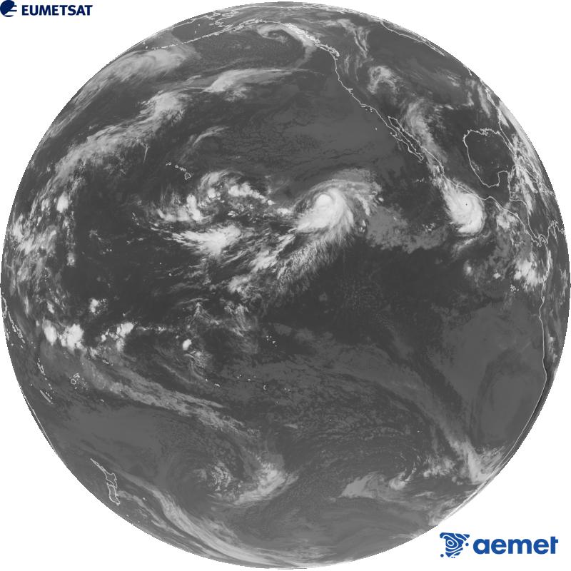 Imagen global del canal infrarrojo (longitud de onda 10.3 �m) del sat�lite estadounidense GOES-18. Las horas indicadas se refieren a la pen�nsula (una hora menos en las Islas Canarias).&nbsp;martes, 22 septiembre 2026 a las 17:00