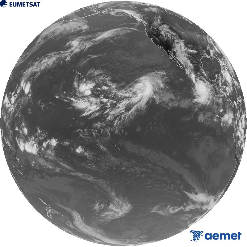 Imagen global del canal infrarrojo (longitud de onda 10.3 �m) del sat�lite estadounidense GOES-18. Las horas indicadas se refieren a la pen�nsula (una hora menos en las Islas Canarias).&nbsp;martes, 22 septiembre 2026 a las 23:00