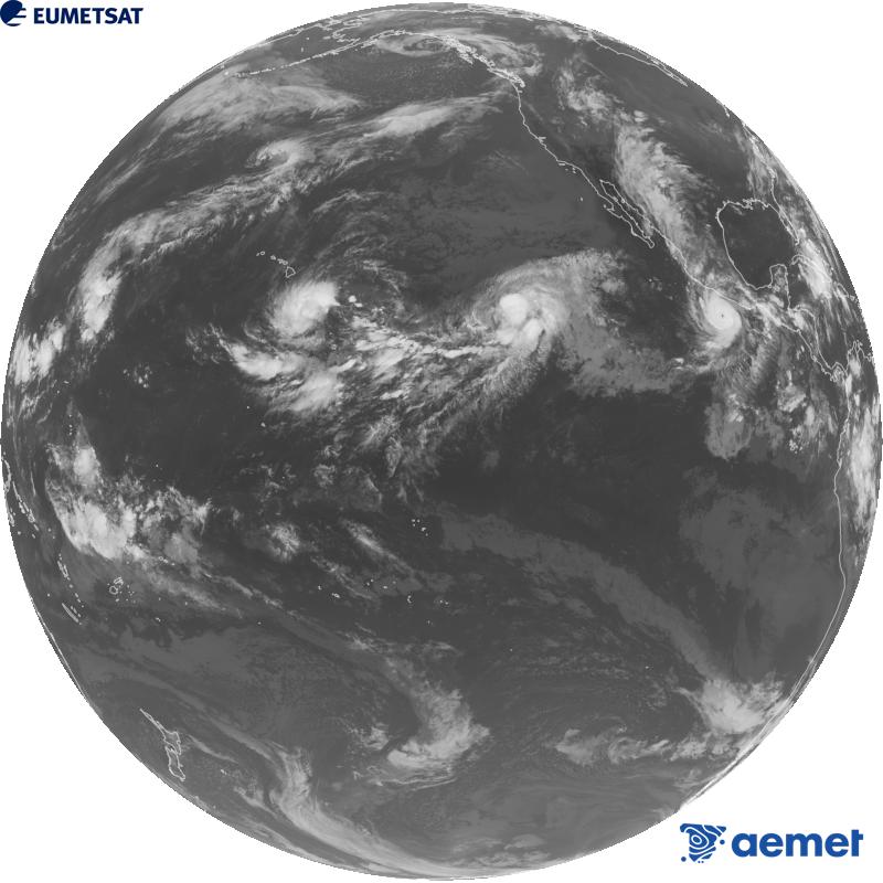 Imagen global del canal infrarrojo (longitud de onda 10.3 �m) del sat�lite estadounidense GOES-18. Las horas indicadas se refieren a la pen�nsula (una hora menos en las Islas Canarias).&nbsp;mi�rcoles, 23 septiembre 2026 a las 05:00