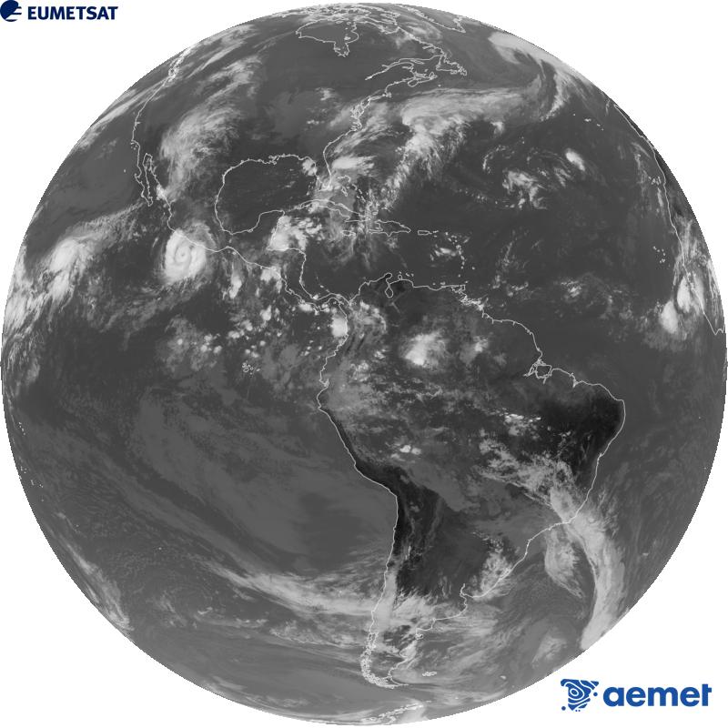 GOES-19 satelite geoegonkorraren kanal infragorriaren irudi globala (10.3 �m uhin-luzera). Ordu horiek penintsulari dagozkio (ordubete gutxiago Kanariar Uharteetan).&nbsp;asteazkena, 2026ko irailak 23, ordua: 17:00