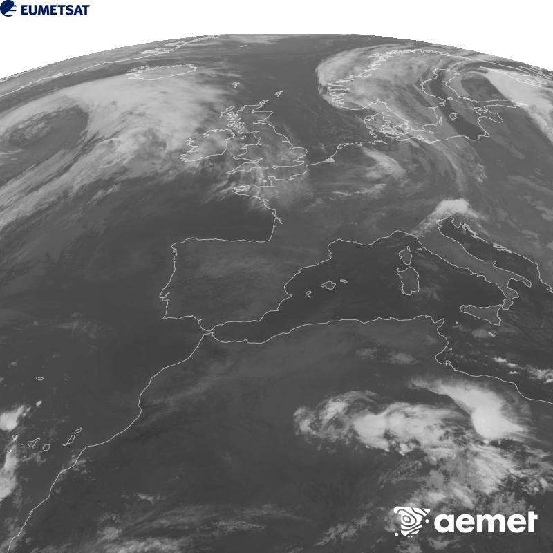 Esta imaxe x�rase utilizando informaci�n da canle Infravermella 10.5 �m do sat�lite METEOSAT-12, pertencente � terceira xeraci�n de sat�lites Meteosat (MTG). Para que a imaxe se asemelle m�is � percepci�n do ollo humano, a escala de grises est� investida. As horas indicadas ref�rense � pen�nsula (unha hora menos nas Illas Canarias).&nbsp;xoves, 24 setembro  2026 01:00