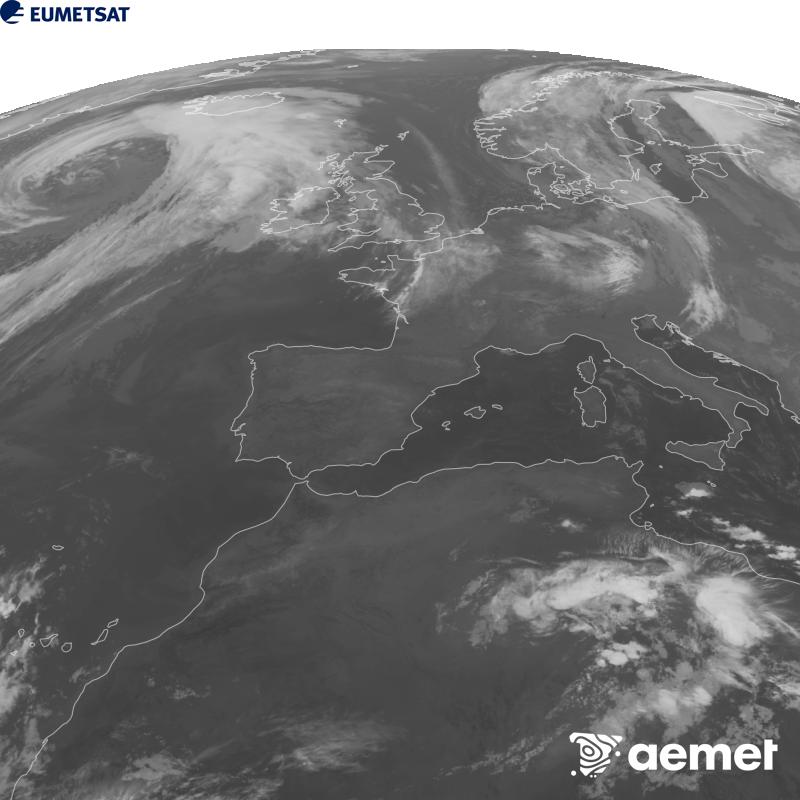 Esta imaxe x�rase utilizando informaci�n da canle Infravermella 10.5 �m do sat�lite METEOSAT-12, pertencente � terceira xeraci�n de sat�lites Meteosat (MTG). Para que a imaxe se asemelle m�is � percepci�n do ollo humano, a escala de grises est� investida. As horas indicadas ref�rense � pen�nsula (unha hora menos nas Illas Canarias).&nbsp;xoves, 24 setembro  2026 04:00