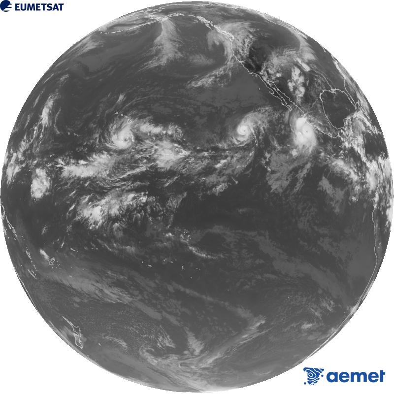 Imatge global del canal infraroig (longitud d'ona 10.3 �m) del sat�l�lit estatunidenc GOES-18. Les hores indicades es refereixen a la pen�nsula (una hora menys a les Illes Can�ries).&nbsp;divendres, 25 de setembre  2026 02:00