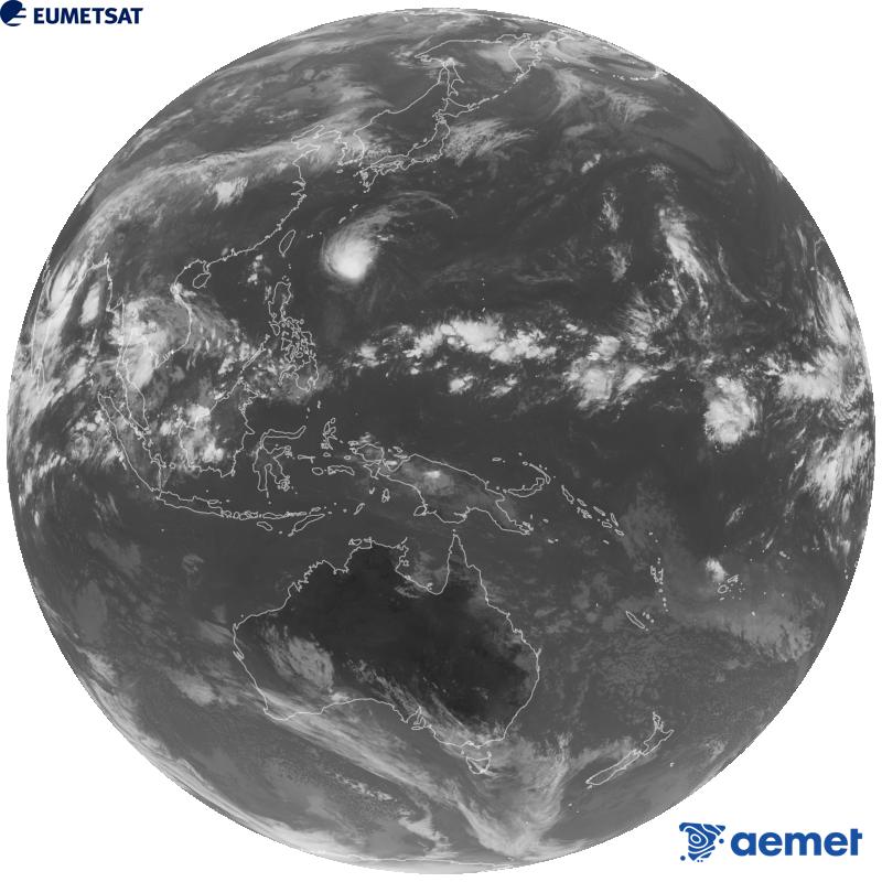 Imaxe global da canle infravermella (lonxitude de onda 10.4 �m) do sat�lite xeoestacionario xapon�s Himawari-9. As horas indicadas ref�rense � pen�nsula (unha hora menos nas Illas Canarias).&nbsp;venres, 25 setembro  2026 02:00
