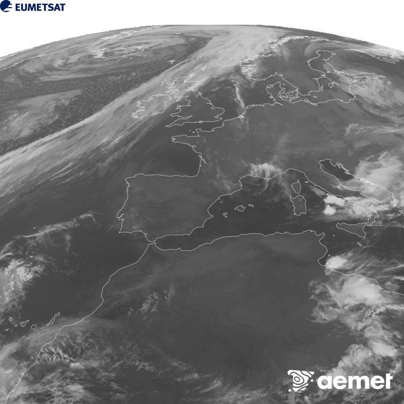 Esta imaxe x�rase utilizando informaci�n da canle Infravermella 10.5 �m do sat�lite METEOSAT-12, pertencente � terceira xeraci�n de sat�lites Meteosat (MTG). Para que a imaxe se asemelle m�is � percepci�n do ollo humano, a escala de grises est� investida. As horas indicadas ref�rense � pen�nsula (unha hora menos nas Illas Canarias).&nbsp;venres, 25 setembro  2026 04:00