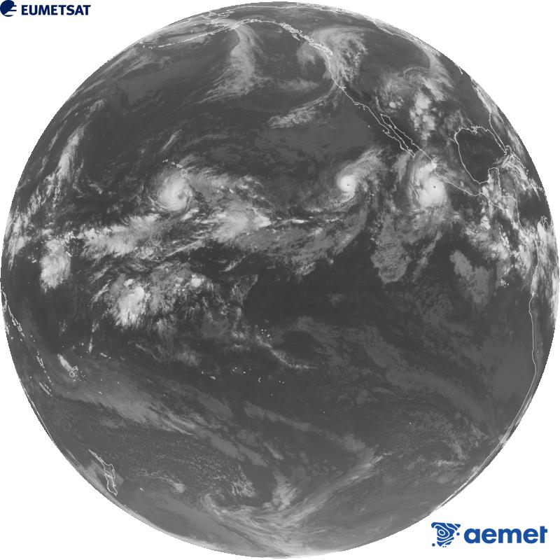 Imatge global del canal infraroig (longitud d'ona 10.3 �m) del sat�l�lit estatunidenc GOES-18. Les hores indicades es refereixen a la pen�nsula (una hora menys a les Illes Can�ries).&nbsp;divendres, 25 de setembre  2026 05:00