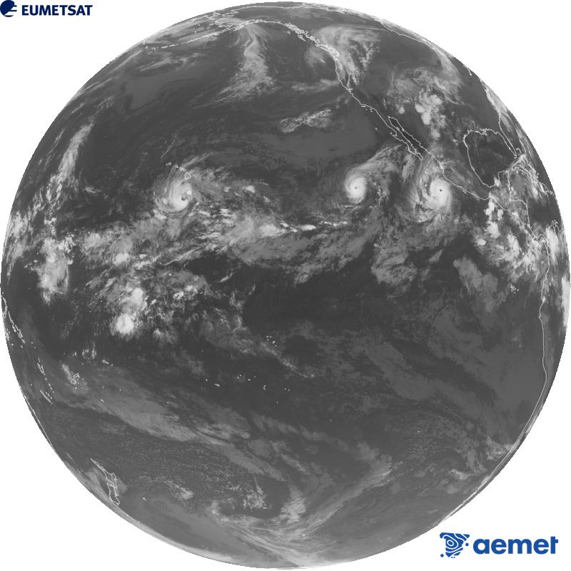 Imatge global del canal infraroig (longitud d'ona 10.3 �m) del sat�l�lit estatunidenc GOES-18. Les hores indicades es refereixen a la pen�nsula (una hora menys a les Illes Can�ries).&nbsp;divendres, 25 de setembre  2026 08:00