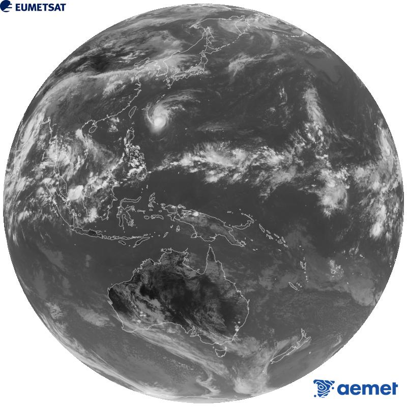 Imaxe global da canle infravermella (lonxitude de onda 10.4 �m) do sat�lite xeoestacionario xapon�s Himawari-9. As horas indicadas ref�rense � pen�nsula (unha hora menos nas Illas Canarias).&nbsp;venres, 25 setembro  2026 08:00