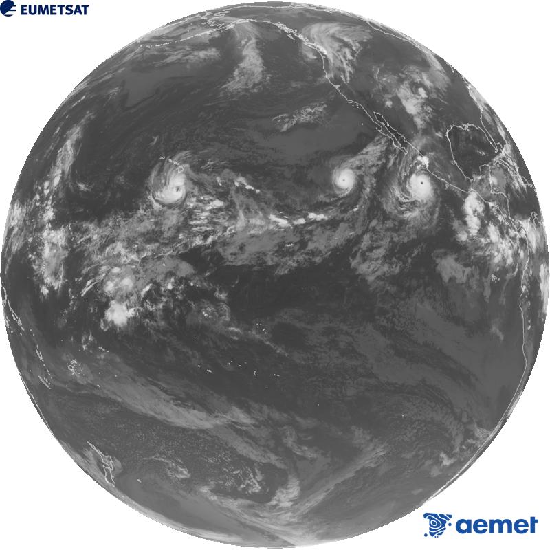 Imatge global del canal infraroig (longitud d'ona 10.3 �m) del sat�l�lit estatunidenc GOES-18. Les hores indicades es refereixen a la pen�nsula (una hora menys a les Illes Can�ries).&nbsp;divendres, 25 de setembre  2026 11:00