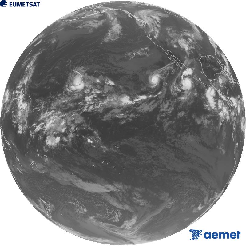 Imatge global del canal infraroig (longitud d'ona 10.3 �m) del sat�l�lit estatunidenc GOES-18. Les hores indicades es refereixen a la pen�nsula (una hora menys a les Illes Can�ries).&nbsp;divendres, 25 de setembre  2026 14:00