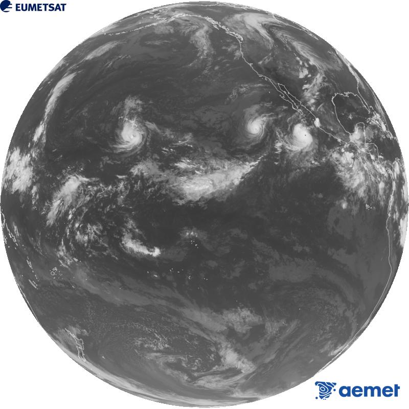 Imagen global del canal infrarrojo (longitud de onda 10.3 �m) del sat�lite estadounidense GOES-18. Las horas indicadas se refieren a la pen�nsula (una hora menos en las Islas Canarias).&nbsp;s�bado, 26 septiembre 2026 a las 05:00