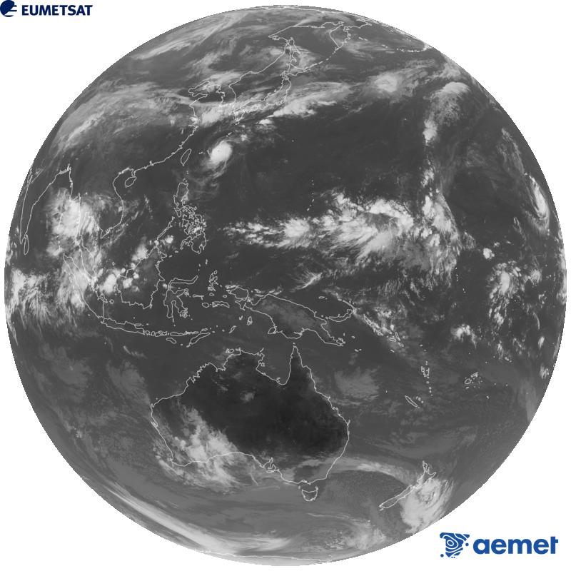 Imaxe global da canle infravermella (lonxitude de onda 10.4 �m) do sat�lite xeoestacionario xapon�s Himawari-9. As horas indicadas ref�rense � pen�nsula (unha hora menos nas Illas Canarias).&nbsp;domingo, 27 setembro  2026 02:00
