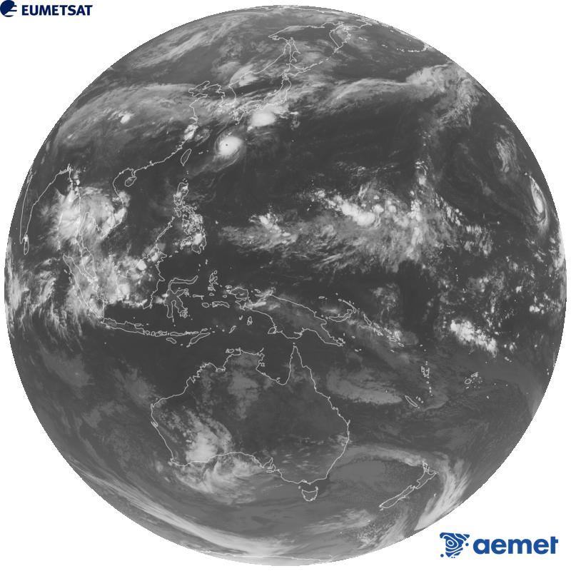 Imaxe global da canle infravermella (lonxitude de onda 10.4 �m) do sat�lite xeoestacionario xapon�s Himawari-9. As horas indicadas ref�rense � pen�nsula (unha hora menos nas Illas Canarias).&nbsp;domingo, 27 setembro  2026 14:00