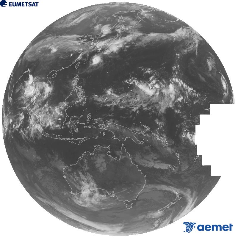 Imatge global del canal infraroig (longitud d'ona 10.4 �m) del sat�l�lit geoestacionari japon�s Himawari-9. Les hores indicades es refereixen a la pen�nsula (una hora menys a les Illes Can�ries).&nbsp;diumenge, 27 de setembre  2026 17:00