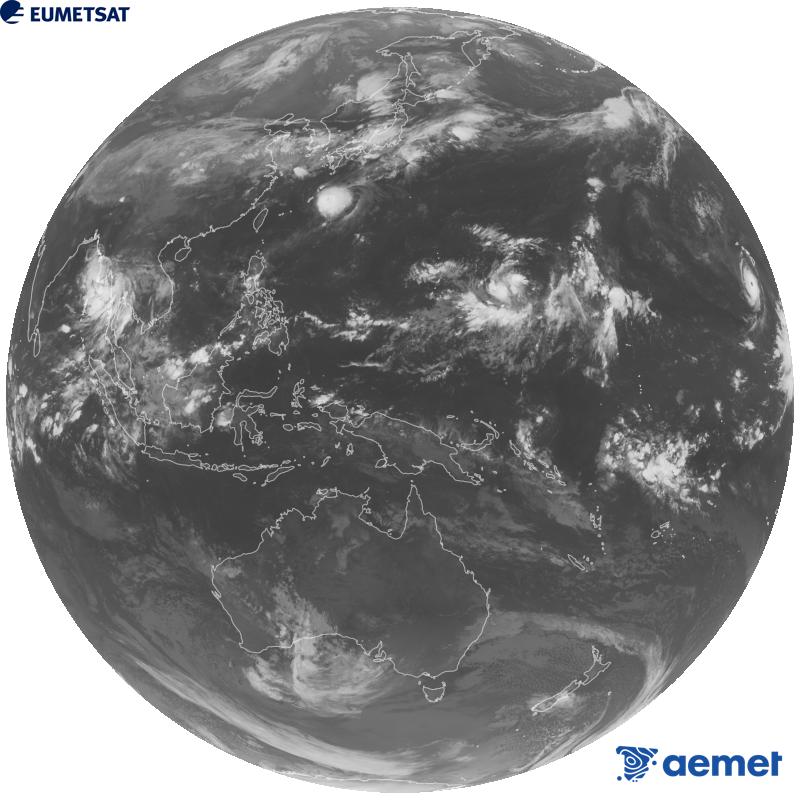 Imatge global del canal infraroig (longitud d'ona 10.4 �m) del sat�l�lit geoestacionari japon�s Himawari-9. Les hores indicades es refereixen a la pen�nsula (una hora menys a les Illes Can�ries).&nbsp;diumenge, 27 de setembre  2026 23:00