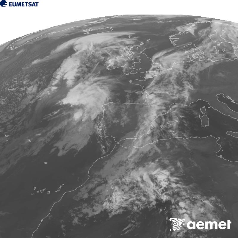 Esta imaxe x�rase utilizando informaci�n da canle Infravermella 10.5 �m do sat�lite METEOSAT-12, pertencente � terceira xeraci�n de sat�lites Meteosat (MTG). Para que a imaxe se asemelle m�is � percepci�n do ollo humano, a escala de grises est� investida. As horas indicadas ref�rense � pen�nsula (unha hora menos nas Illas Canarias).&nbsp;martes, 29 setembro  2026 01:00