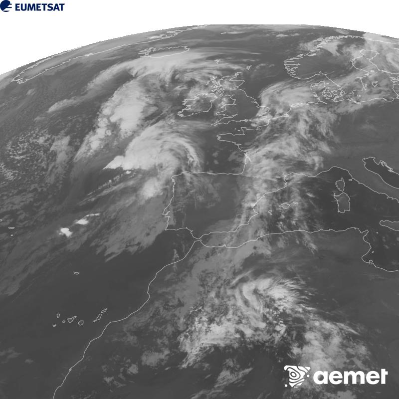 Esta imaxe x�rase utilizando informaci�n da canle Infravermella 10.5 �m do sat�lite METEOSAT-12, pertencente � terceira xeraci�n de sat�lites Meteosat (MTG). Para que a imaxe se asemelle m�is � percepci�n do ollo humano, a escala de grises est� investida. As horas indicadas ref�rense � pen�nsula (unha hora menos nas Illas Canarias).&nbsp;martes, 29 setembro  2026 03:00