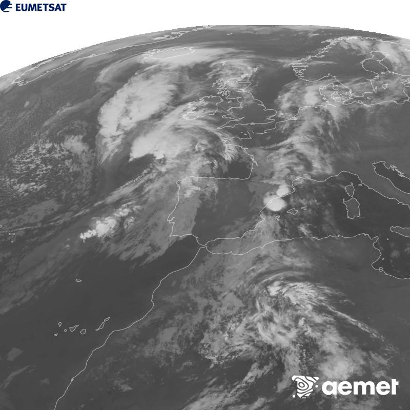 Esta imaxe x�rase utilizando informaci�n da canle Infravermella 10.5 �m do sat�lite METEOSAT-12, pertencente � terceira xeraci�n de sat�lites Meteosat (MTG). Para que a imaxe se asemelle m�is � percepci�n do ollo humano, a escala de grises est� investida. As horas indicadas ref�rense � pen�nsula (unha hora menos nas Illas Canarias).&nbsp;martes, 29 setembro  2026 07:00
