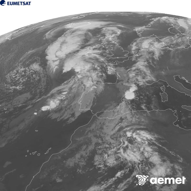 Esta imaxe x�rase utilizando informaci�n da canle Infravermella 10.5 �m do sat�lite METEOSAT-12, pertencente � terceira xeraci�n de sat�lites Meteosat (MTG). Para que a imaxe se asemelle m�is � percepci�n do ollo humano, a escala de grises est� investida. As horas indicadas ref�rense � pen�nsula (unha hora menos nas Illas Canarias).&nbsp;martes, 29 setembro  2026 08:00