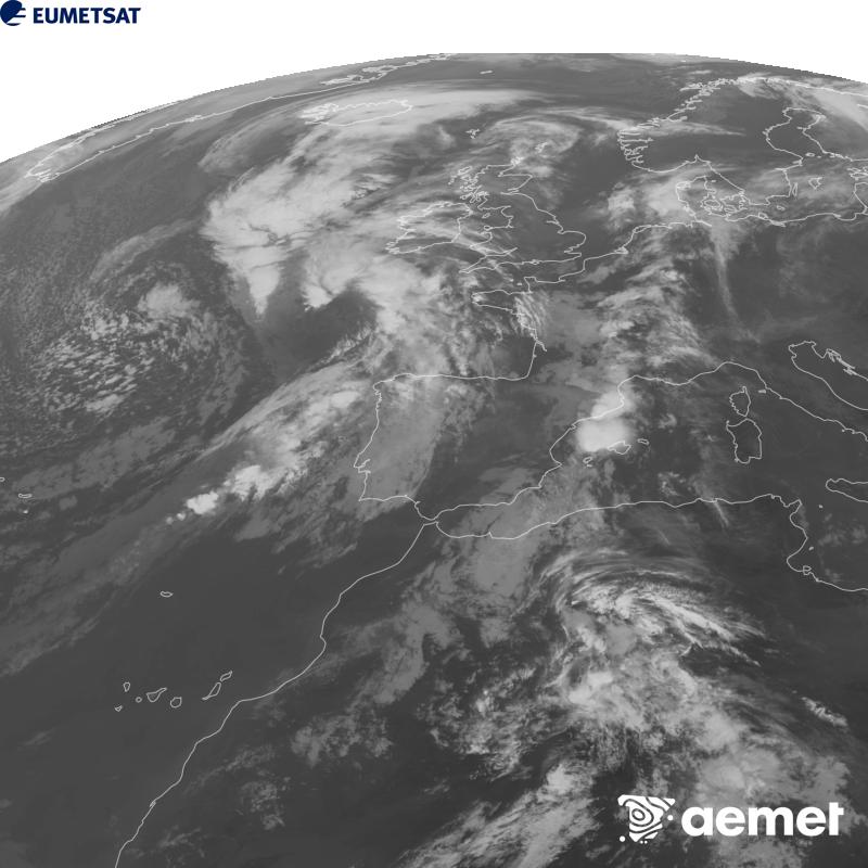 Esta imaxe x�rase utilizando informaci�n da canle Infravermella 10.5 �m do sat�lite METEOSAT-12, pertencente � terceira xeraci�n de sat�lites Meteosat (MTG). Para que a imaxe se asemelle m�is � percepci�n do ollo humano, a escala de grises est� investida. As horas indicadas ref�rense � pen�nsula (unha hora menos nas Illas Canarias).&nbsp;martes, 29 setembro  2026 10:00
