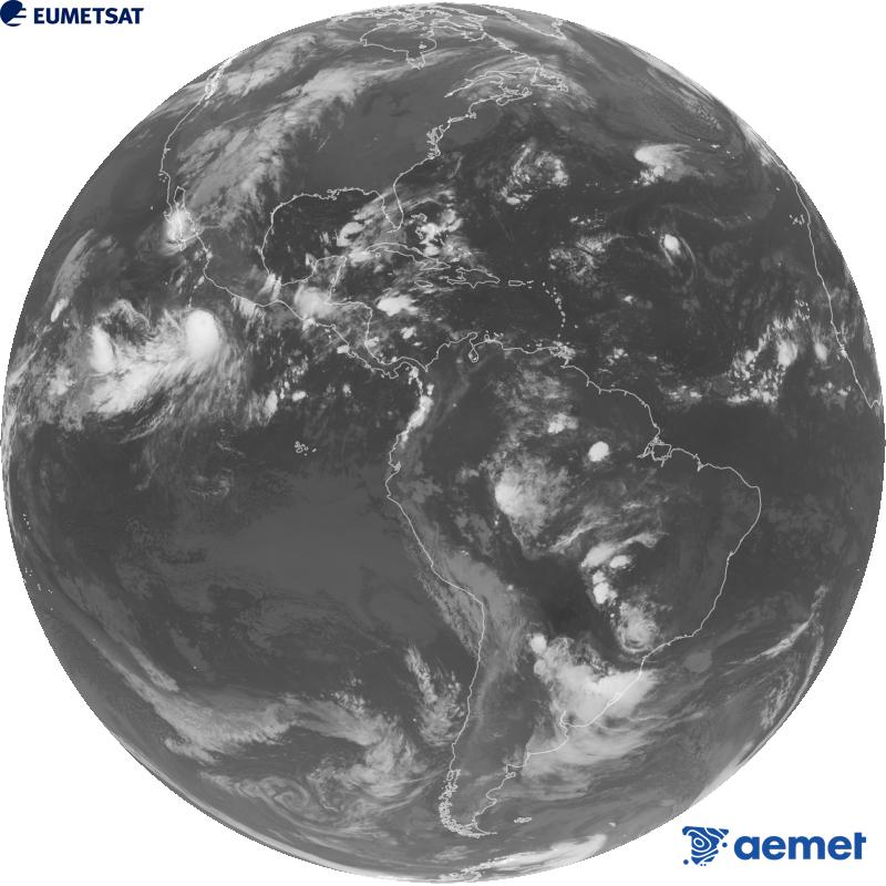 Imatge global del canal infraroig (longitud d'ona 10.3 �m) del sat�l�lit geoestacionari estatunidenc GOES-19. Les hores indicades es refereixen a la pen�nsula (una hora menys a les Illes Can�ries).&nbsp;dimarts, 29 de setembre  2026 11:00