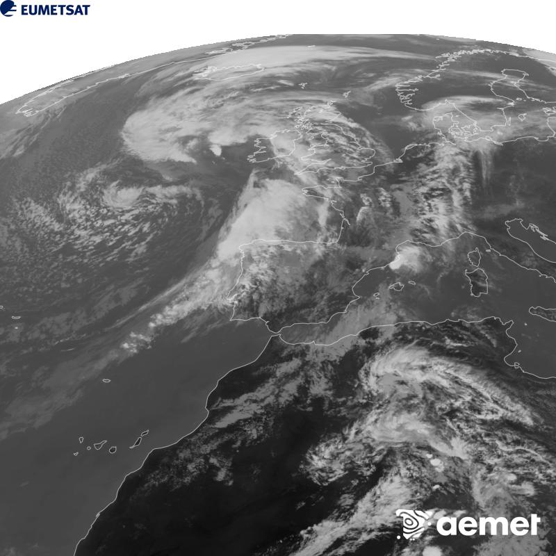 Esta imaxe x�rase utilizando informaci�n da canle Infravermella 10.5 �m do sat�lite METEOSAT-12, pertencente � terceira xeraci�n de sat�lites Meteosat (MTG). Para que a imaxe se asemelle m�is � percepci�n do ollo humano, a escala de grises est� investida. As horas indicadas ref�rense � pen�nsula (unha hora menos nas Illas Canarias).&nbsp;martes, 29 setembro  2026 16:00