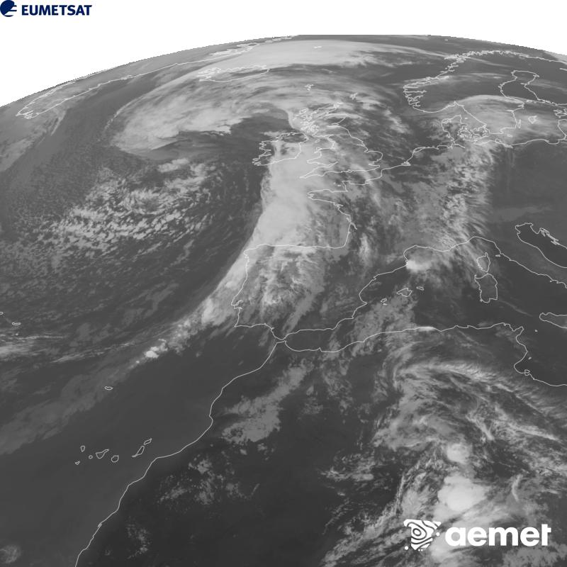 Esta imaxe x�rase utilizando informaci�n da canle Infravermella 10.5 �m do sat�lite METEOSAT-12, pertencente � terceira xeraci�n de sat�lites Meteosat (MTG). Para que a imaxe se asemelle m�is � percepci�n do ollo humano, a escala de grises est� investida. As horas indicadas ref�rense � pen�nsula (unha hora menos nas Illas Canarias).&nbsp;martes, 29 setembro  2026 20:00