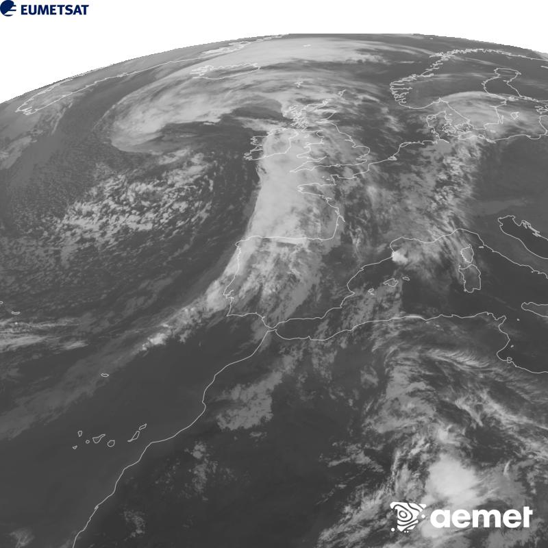 Esta imaxe x�rase utilizando informaci�n da canle Infravermella 10.5 �m do sat�lite METEOSAT-12, pertencente � terceira xeraci�n de sat�lites Meteosat (MTG). Para que a imaxe se asemelle m�is � percepci�n do ollo humano, a escala de grises est� investida. As horas indicadas ref�rense � pen�nsula (unha hora menos nas Illas Canarias).&nbsp;martes, 29 setembro  2026 21:00