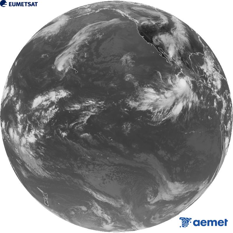 Imagen global del canal infrarrojo (longitud de onda 10.3 �m) del sat�lite estadounidense GOES-18. Las horas indicadas se refieren a la pen�nsula (una hora menos en las Islas Canarias).&nbsp;martes, 29 septiembre 2026 a las 23:00