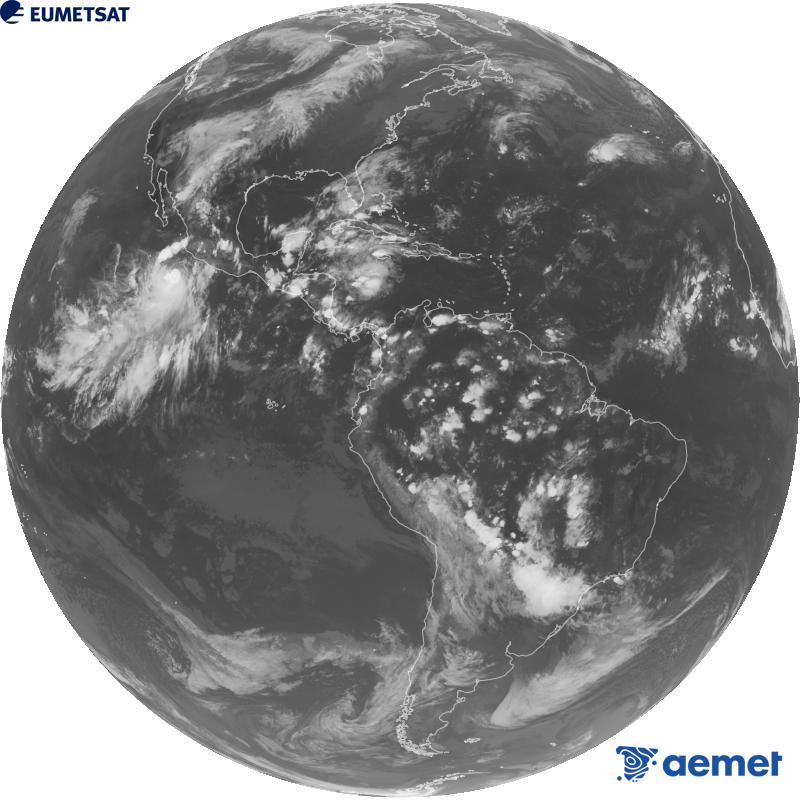 Imatge global del canal infraroig (longitud d'ona 10.3 �m) del sat�l�lit geoestacionari estatunidenc GOES-19. Les hores indicades es refereixen a la pen�nsula (una hora menys a les Illes Can�ries).&nbsp;dimecres, 30 de setembre  2026 02:00