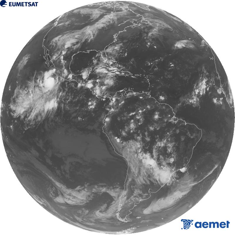 Imatge global del canal infraroig (longitud d'ona 10.3 �m) del sat�l�lit geoestacionari estatunidenc GOES-19. Les hores indicades es refereixen a la pen�nsula (una hora menys a les Illes Can�ries).&nbsp;dimecres, 30 de setembre  2026 05:00