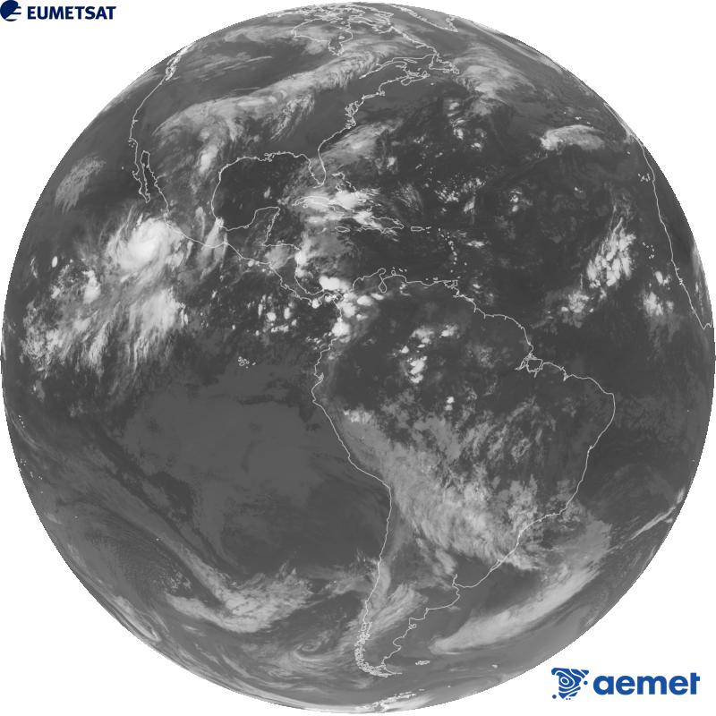 Imatge global del canal infraroig (longitud d'ona 10.3 �m) del sat�l�lit geoestacionari estatunidenc GOES-19. Les hores indicades es refereixen a la pen�nsula (una hora menys a les Illes Can�ries).&nbsp;dimecres, 30 de setembre  2026 11:00