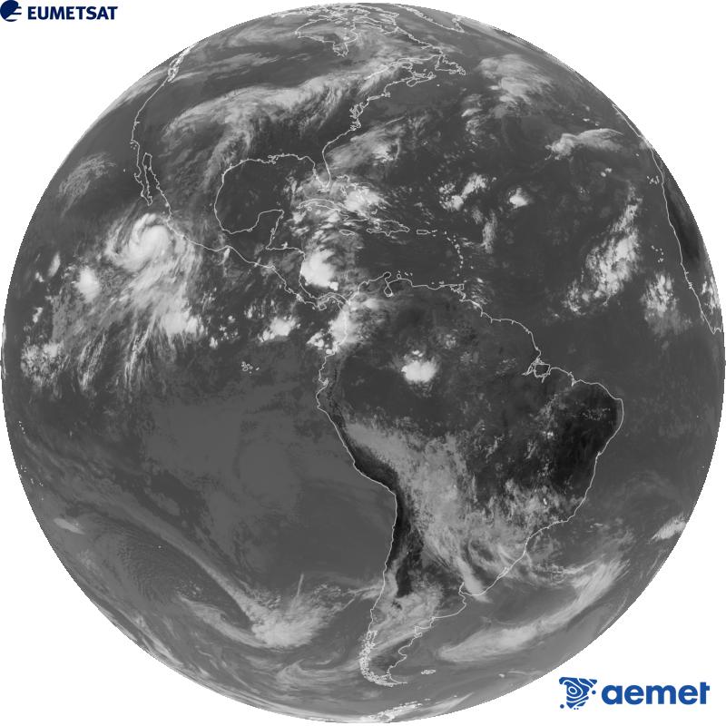 Imatge global del canal infraroig (longitud d'ona 10.3 �m) del sat�l�lit geoestacionari estatunidenc GOES-19. Les hores indicades es refereixen a la pen�nsula (una hora menys a les Illes Can�ries).&nbsp;dimecres, 30 de setembre  2026 17:00