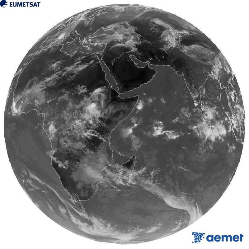 Imatge global del canal infraroig (longitud d'ona 10.8 �m) del sat�l�lit geoestacionari europeu Meteosat-9, pertanyent a la segona generaci� de sat�l�lits Meteosat. Les hores indicades es refereixen a la pen�nsula (una hora menys a les Illes Can�ries).&nbsp;dijous, 1 d?octubre  2026 11:00