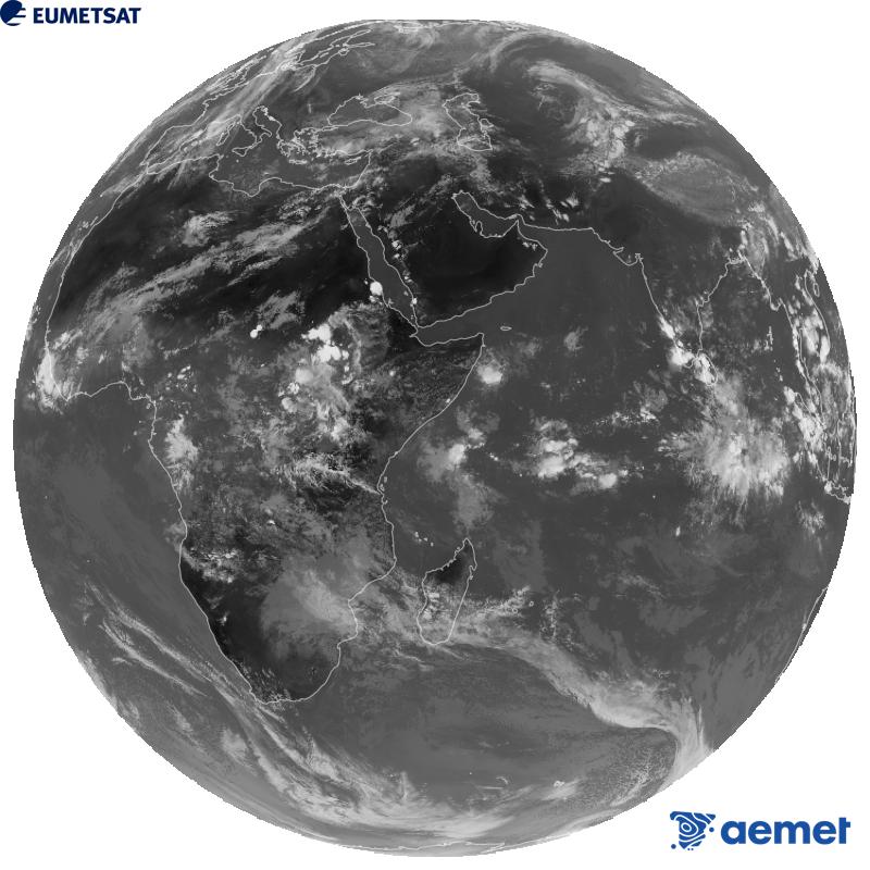 Imatge global del canal infraroig (longitud d'ona 10.8 �m) del sat�l�lit geoestacionari europeu Meteosat-9, pertanyent a la segona generaci� de sat�l�lits Meteosat. Les hores indicades es refereixen a la pen�nsula (una hora menys a les Illes Can�ries).&nbsp;dijous, 1 d?octubre  2026 14:00