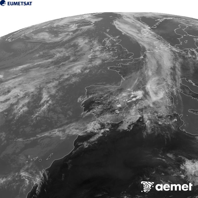 Aquesta imatge es genera utilitzant informaci� del canal Infraroig 10.5 �m del sat�l�lit METEOSAT-12, pertanyent a la tercera generaci� de sat�l�lits Meteosat (MTG). Perqu� la imatge s'assembli m�s a la percepci� de l'ull hum�, l'escala de grises est� invertida. Les hores indicades es refereixen a la pen�nsula (una hora menys a les Illes Can�ries).&nbsp;dijous, 1 d?octubre  2026 15:00