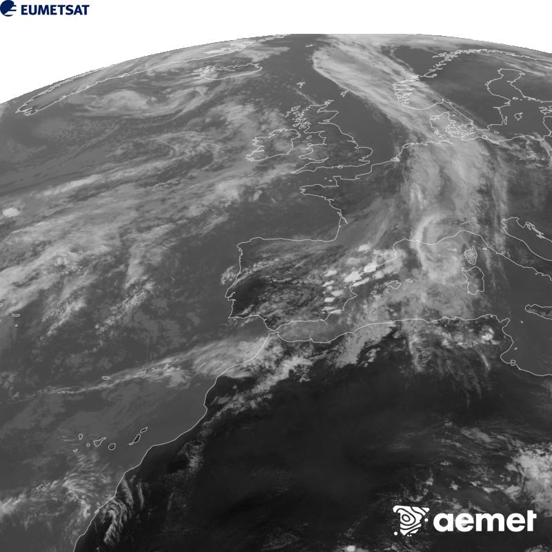 Aquesta imatge es genera utilitzant informaci� del canal Infraroig 10.5 �m del sat�l�lit METEOSAT-12, pertanyent a la tercera generaci� de sat�l�lits Meteosat (MTG). Perqu� la imatge s'assembli m�s a la percepci� de l'ull hum�, l'escala de grises est� invertida. Les hores indicades es refereixen a la pen�nsula (una hora menys a les Illes Can�ries).&nbsp;dijous, 1 d?octubre  2026 16:00