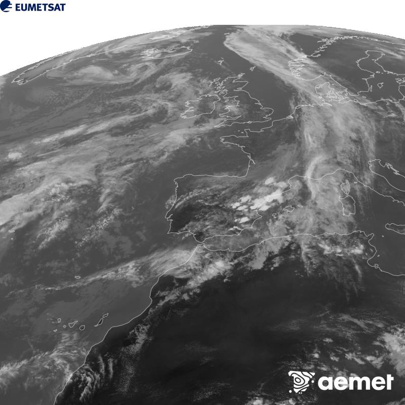 Aquesta imatge es genera utilitzant informaci� del canal Infraroig 10.5 �m del sat�l�lit METEOSAT-12, pertanyent a la tercera generaci� de sat�l�lits Meteosat (MTG). Perqu� la imatge s'assembli m�s a la percepci� de l'ull hum�, l'escala de grises est� invertida. Les hores indicades es refereixen a la pen�nsula (una hora menys a les Illes Can�ries).&nbsp;dijous, 1 d?octubre  2026 17:00