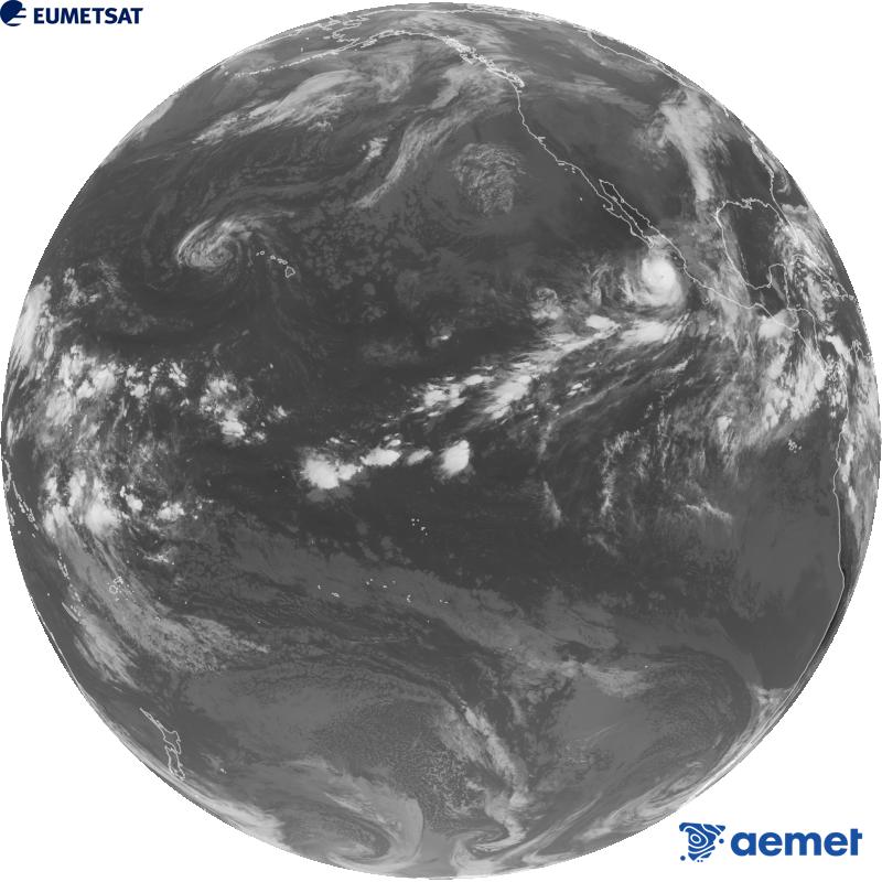 Imagen global del canal infrarrojo (longitud de onda 10.3 �m) del sat�lite estadounidense GOES-18. Las horas indicadas se refieren a la pen�nsula (una hora menos en las Islas Canarias).&nbsp;jueves, 01 octubre 2026 a las 17:00