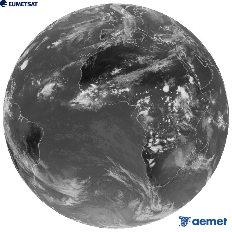 Imatge global del canal infraroig (longitud d'ona 10.5 �m) del sat�l�lit geoestacionari europeu Meteosat-12, pertanyent a la tercera generaci� de sat�l�lits Meteosat. Les hores indicades es refereixen a la pen�nsula (una hora menys a les Illes Can�ries).&nbsp;dijous, 1 d?octubre  2026 17:00