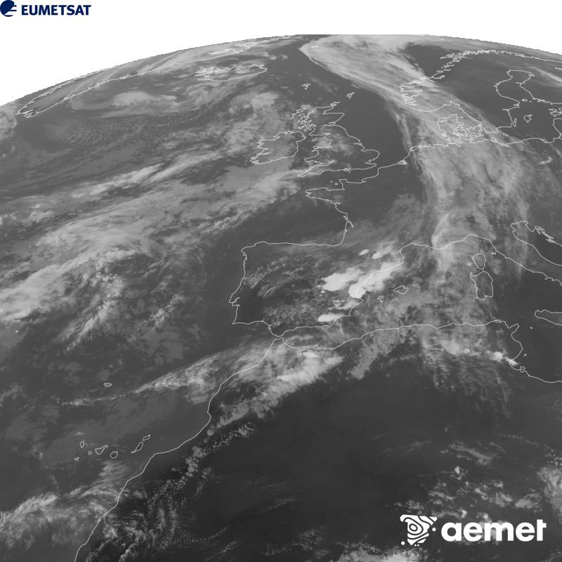 Aquesta imatge es genera utilitzant informaci� del canal Infraroig 10.5 �m del sat�l�lit METEOSAT-12, pertanyent a la tercera generaci� de sat�l�lits Meteosat (MTG). Perqu� la imatge s'assembli m�s a la percepci� de l'ull hum�, l'escala de grises est� invertida. Les hores indicades es refereixen a la pen�nsula (una hora menys a les Illes Can�ries).&nbsp;dijous, 1 d?octubre  2026 19:00