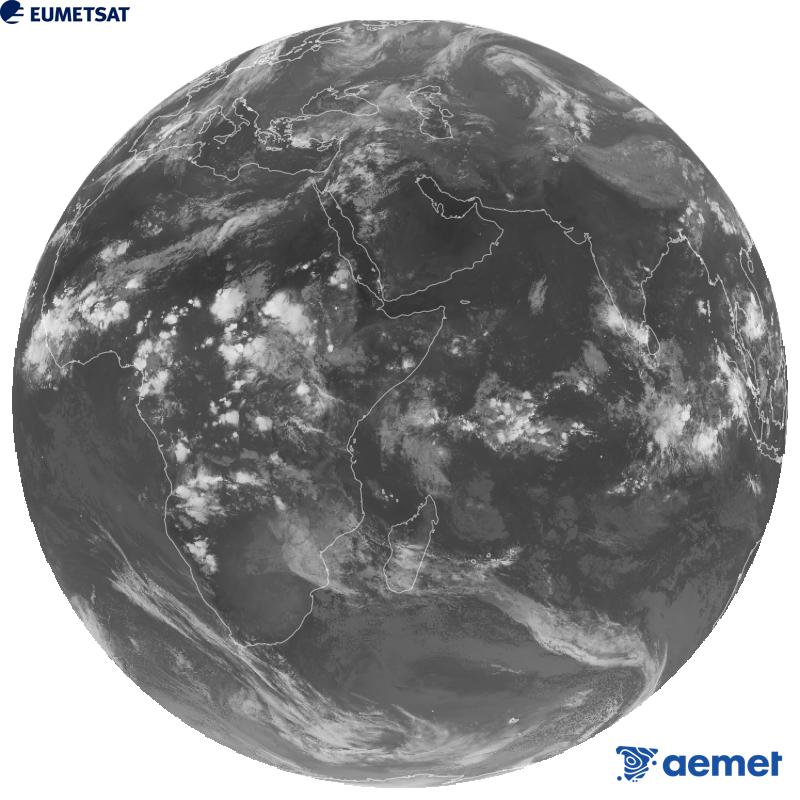 Imatge global del canal infraroig (longitud d'ona 10.8 �m) del sat�l�lit geoestacionari europeu Meteosat-9, pertanyent a la segona generaci� de sat�l�lits Meteosat. Les hores indicades es refereixen a la pen�nsula (una hora menys a les Illes Can�ries).&nbsp;dijous, 1 d?octubre  2026 20:00