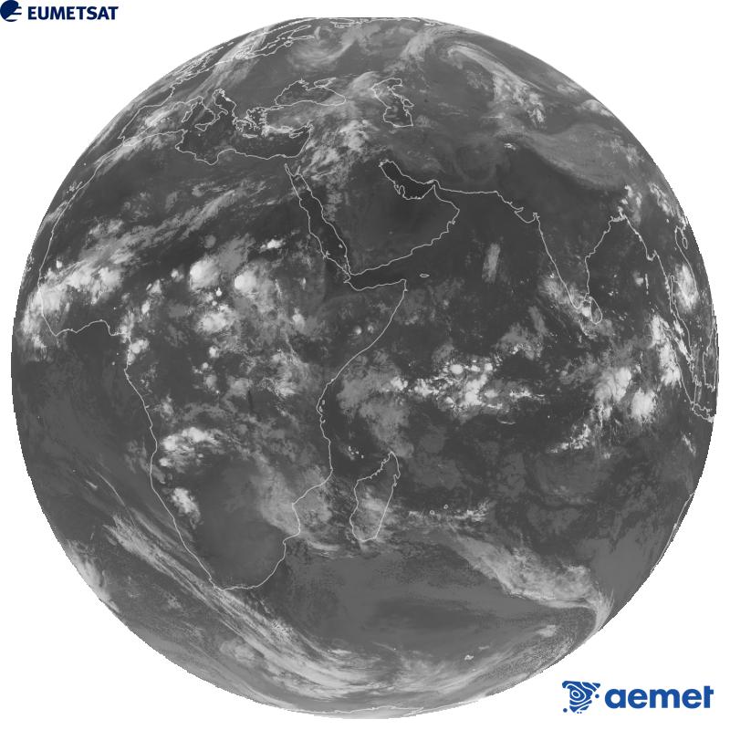 Imatge global del canal infraroig (longitud d'ona 10.8 �m) del sat�l�lit geoestacionari europeu Meteosat-9, pertanyent a la segona generaci� de sat�l�lits Meteosat. Les hores indicades es refereixen a la pen�nsula (una hora menys a les Illes Can�ries).&nbsp;dijous, 1 d?octubre  2026 23:00