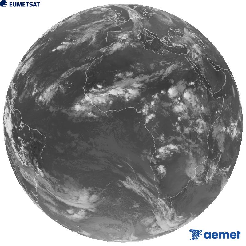 Imatge global del canal infraroig (longitud d'ona 10.5 �m) del sat�l�lit geoestacionari europeu Meteosat-12, pertanyent a la tercera generaci� de sat�l�lits Meteosat. Les hores indicades es refereixen a la pen�nsula (una hora menys a les Illes Can�ries).&nbsp;dijous, 1 d?octubre  2026 23:00