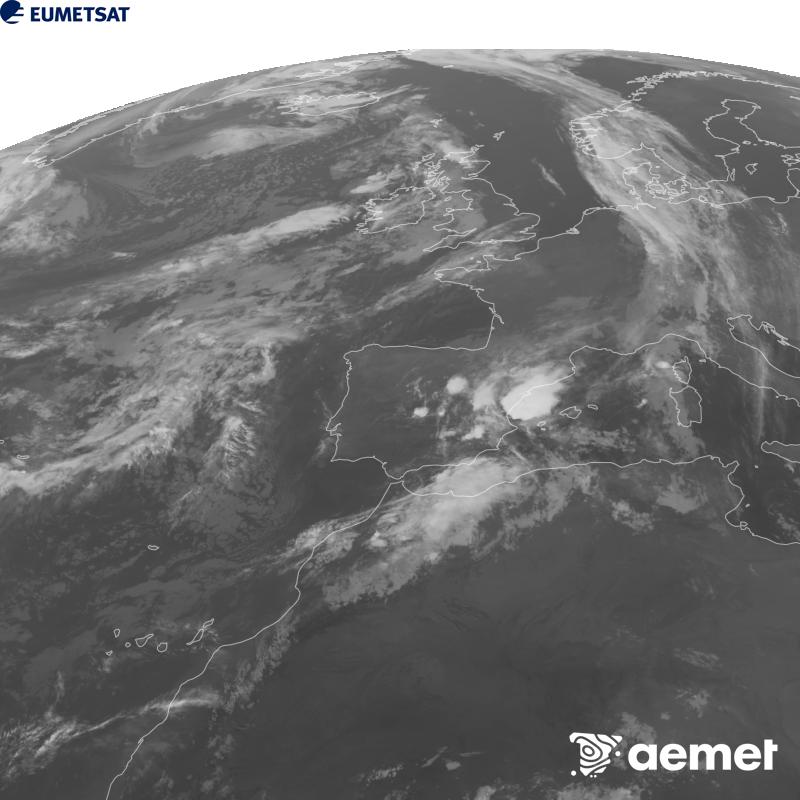 Aquesta imatge es genera utilitzant informaci� del canal Infraroig 10.5 �m del sat�l�lit METEOSAT-12, pertanyent a la tercera generaci� de sat�l�lits Meteosat (MTG). Perqu� la imatge s'assembli m�s a la percepci� de l'ull hum�, l'escala de grises est� invertida. Les hores indicades es refereixen a la pen�nsula (una hora menys a les Illes Can�ries).&nbsp;divendres, 2 d?octubre  2026 02:00