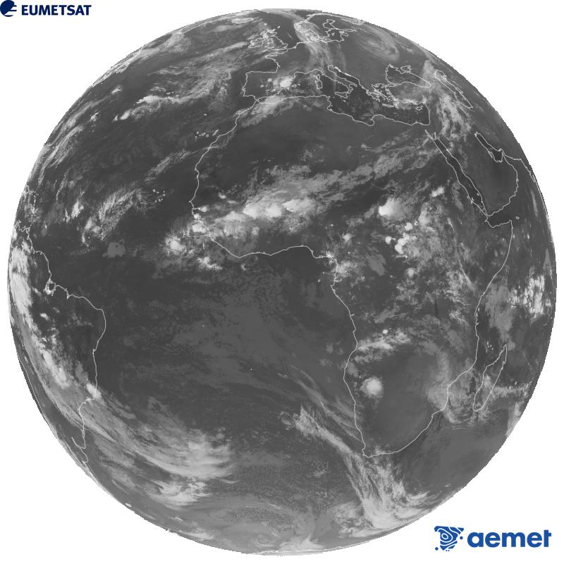 Imatge global del canal infraroig (longitud d'ona 10.5 �m) del sat�l�lit geoestacionari europeu Meteosat-12, pertanyent a la tercera generaci� de sat�l�lits Meteosat. Les hores indicades es refereixen a la pen�nsula (una hora menys a les Illes Can�ries).&nbsp;divendres, 2 d?octubre  2026 02:00