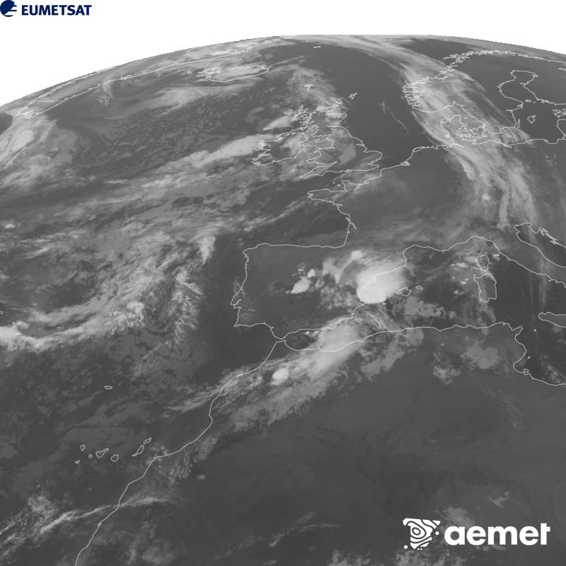 Aquesta imatge es genera utilitzant informaci� del canal Infraroig 10.5 �m del sat�l�lit METEOSAT-12, pertanyent a la tercera generaci� de sat�l�lits Meteosat (MTG). Perqu� la imatge s'assembli m�s a la percepci� de l'ull hum�, l'escala de grises est� invertida. Les hores indicades es refereixen a la pen�nsula (una hora menys a les Illes Can�ries).&nbsp;divendres, 2 d?octubre  2026 04:00